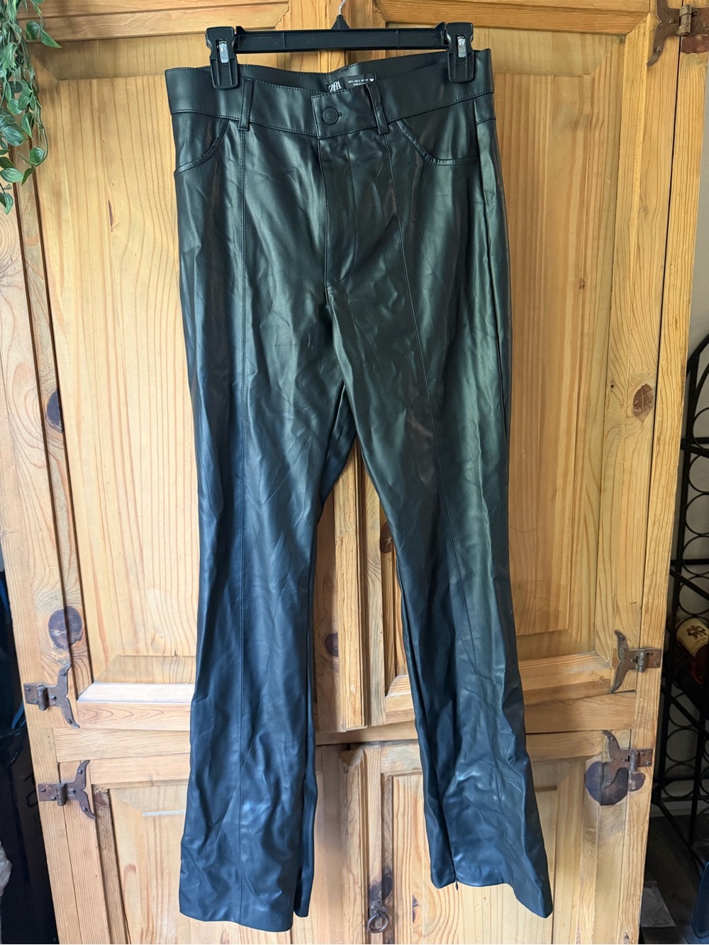 Zara Black Faux Leather Flare Pants